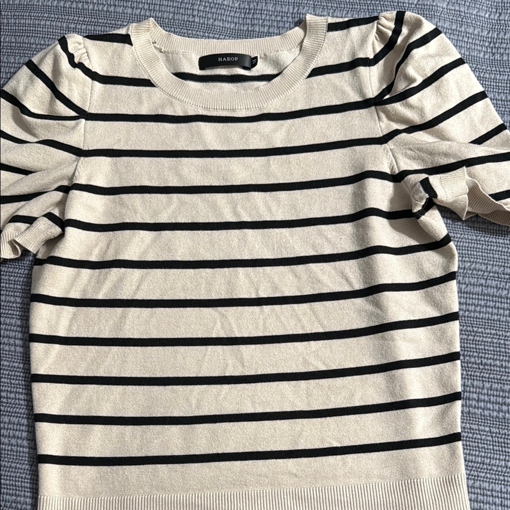Cream and Black Striped Knit sweater Top